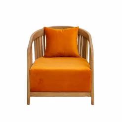 Made in Meubles Fauteuil en bois de manguier et velours Térence
