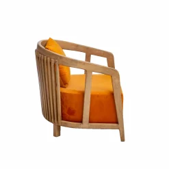 Made in Meubles Fauteuil en bois de manguier et velours Térence