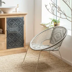 Made in Meubles Fauteuil en corde de coton blanc Bélize
