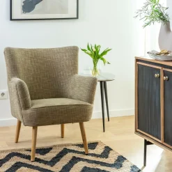 Made in Meubles Fauteuil en coton kaki Castille
