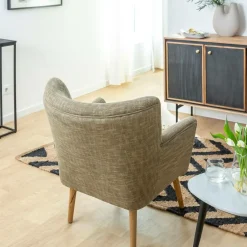 Made in Meubles Fauteuil en coton kaki Castille