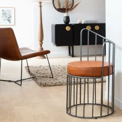 Made in Meubles Fauteuil en cuir et métal marron Aly