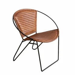 Made in Meubles Fauteuil en cuir marron et métal Jaya