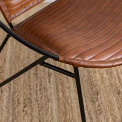 Made in Meubles Fauteuil en cuir marron et métal Jaya