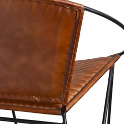 Made in Meubles Fauteuil en cuir marron et métal Jaya