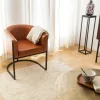 Made in Meubles Fauteuil en cuir marron et métal Sacha