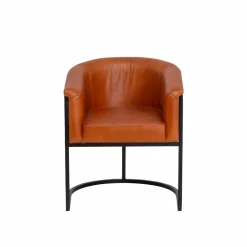 Made in Meubles Fauteuil en cuir marron et métal Sacha