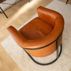 Made in Meubles Fauteuil en cuir marron et métal Sacha
