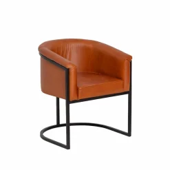Made in Meubles Fauteuil en cuir marron et métal Sacha