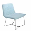Made in Meubles Fauteuil en tissu bleu et métal Isaure
