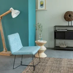 Made in Meubles Fauteuil en tissu bleu et métal Isaure