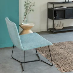 Made in Meubles Fauteuil en tissu bleu et métal Isaure