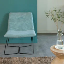 Made in Meubles Fauteuil en tissu bleu et métal Isaure