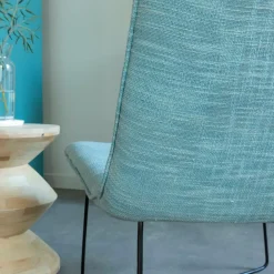 Made in Meubles Fauteuil en tissu bleu et métal Isaure