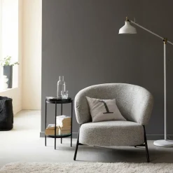 Made in Meubles Fauteuil en tissu bouclette gris Aaron