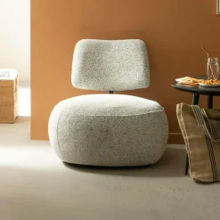 Made in Meubles Fauteuil en tissu bouclette avec dossier gris Teresia