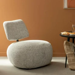 Made in Meubles Fauteuil en tissu bouclette avec dossier gris Teresia