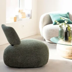 Made in Meubles Fauteuil en tissu bouclette avec dossier vert Teresia