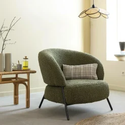 Made in Meubles Fauteuil en tissu bouclette Aaron