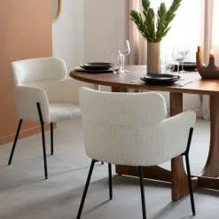 Made in Meubles Fauteuil en tissu bouclette blanc Valentin (lot de 2)