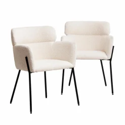 Made in Meubles Fauteuil en tissu bouclette blanc Valentin (lot de 2)