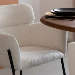 Made in Meubles Fauteuil en tissu bouclette blanc Valentin (lot de 2)