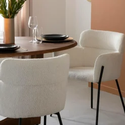 Made in Meubles Fauteuil en tissu bouclette blanc Valentin (lot de 2)