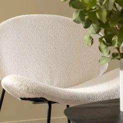 Made in Meubles Fauteuil en tissu bouclette blanc Dorian