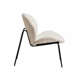 Made in Meubles Fauteuil en tissu bouclette blanc Dorian