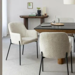 Made in Meubles Fauteuil en tissu écru Aëlys (lot de 2)