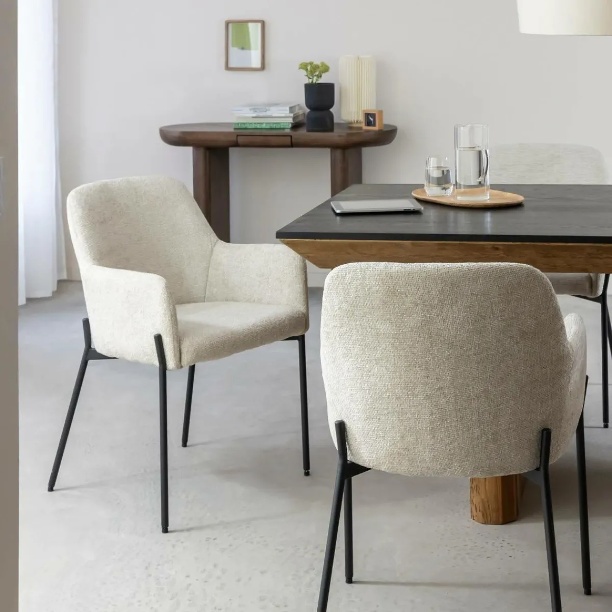 Made in Meubles Fauteuil en tissu écru Aëlys (lot de 2)