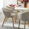 Made in Meubles Fauteuil en tissu écru et pieds en métal effet bois Mayi