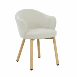 Made in Meubles Fauteuil en tissu écru et pieds en métal effet bois Mayi