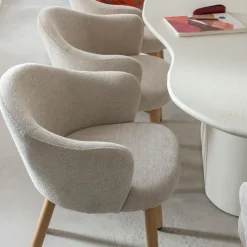 Made in Meubles Fauteuil en tissu écru et pieds en métal effet bois Mayi