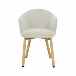 Made in Meubles Fauteuil en tissu écru et pieds en métal effet bois Mayi
