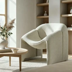 Made in Meubles Fauteuil en tissu écru Théa