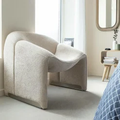 Made in Meubles Fauteuil en tissu écru Théa