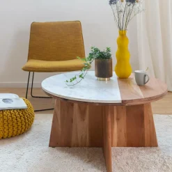 Made in Meubles Fauteuil en tissu jaune et métal Isaure