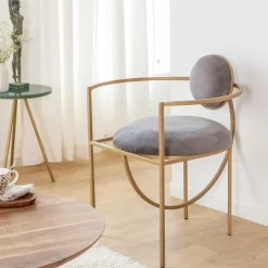 Made in Meubles Fauteuil en velours et métal doré Albin