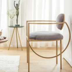 Made in Meubles Fauteuil en velours et métal doré Albin
