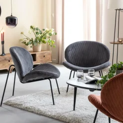 Made in Meubles Fauteuil en velours gris Dorian