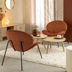 Made in Meubles Fauteuil en velours terracotta Dorian