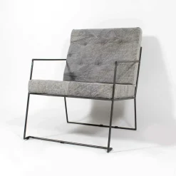 Made in Meubles Fauteuil lounge en tissu bleu délavé armature métal