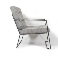 Made in Meubles Fauteuil lounge en tissu bleu délavé armature métal