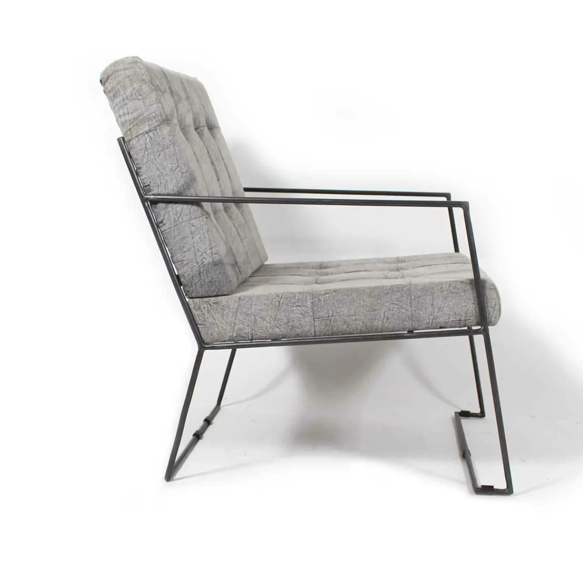 Made in Meubles Fauteuil lounge en tissu bleu délavé armature métal