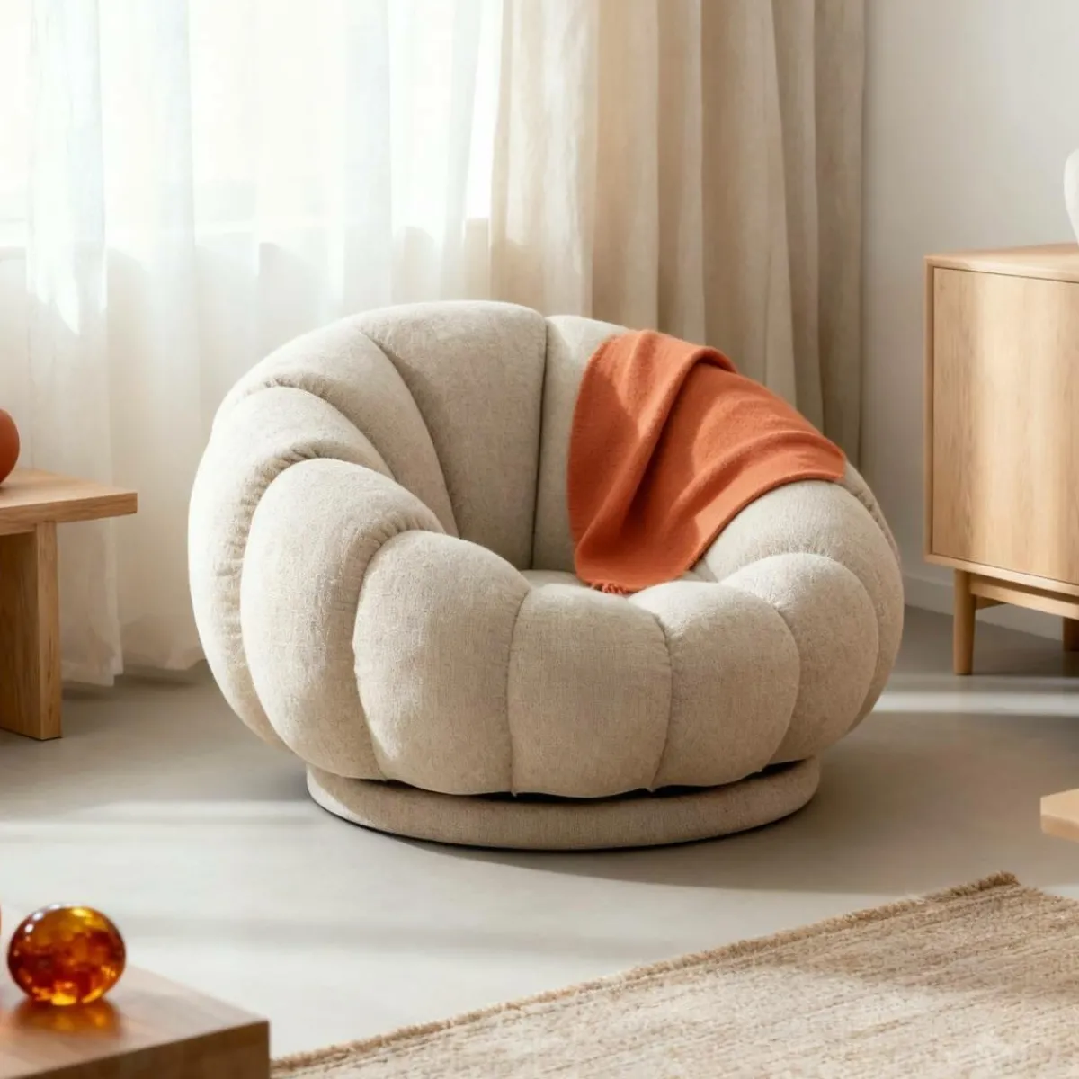 Made in Meubles Fauteuil nuage en tissu écru Héléna