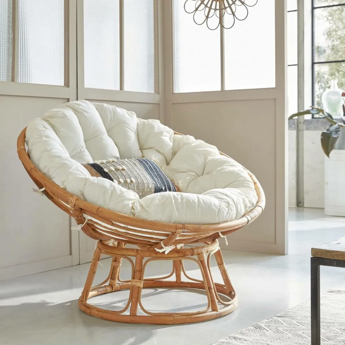 Made in Meubles Fauteuil papasan en rotin avec coussin Rattan