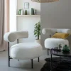 Made in Meubles Fauteuil rond en tissu bouclette écru clair Maya