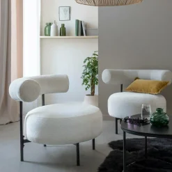 Made in Meubles Fauteuil rond en tissu bouclette écru clair Maya