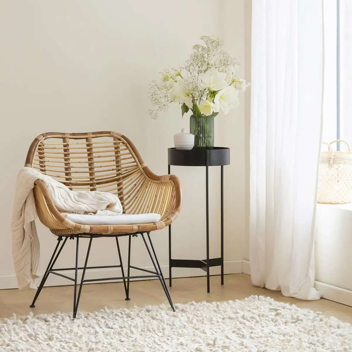 Made in Meubles Fauteuil rotin pieds compas Rattan